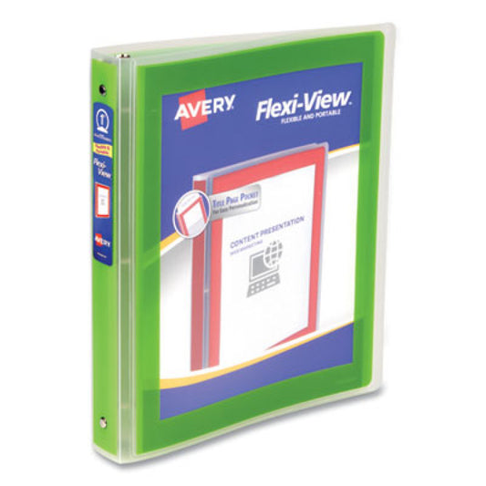 Flexi-View Binder with Round Rings, 3 Rings, 1" Capacity, 11 x 8.5, Green