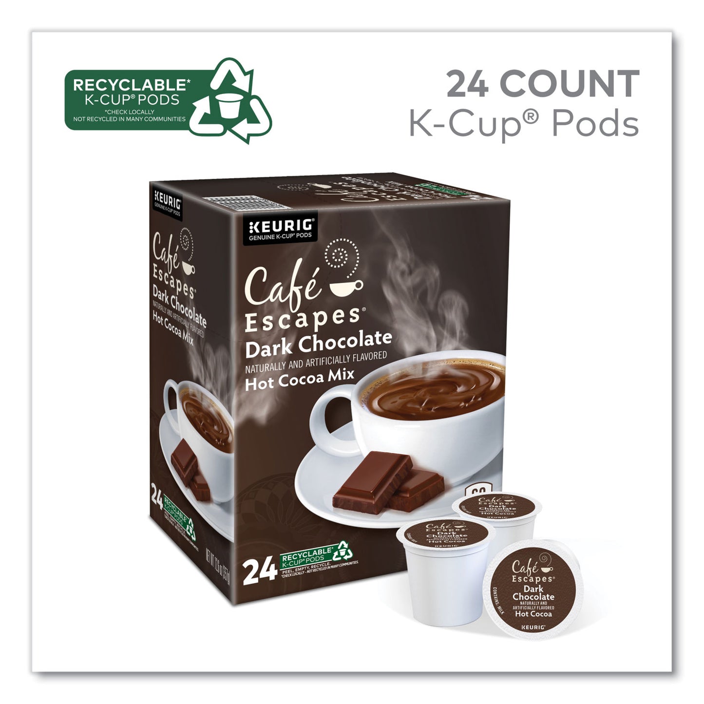 Keurig Dark Chocolate Hot Cocoa K-Cups, 24/Box, 4 Box/Carton (6802CT)