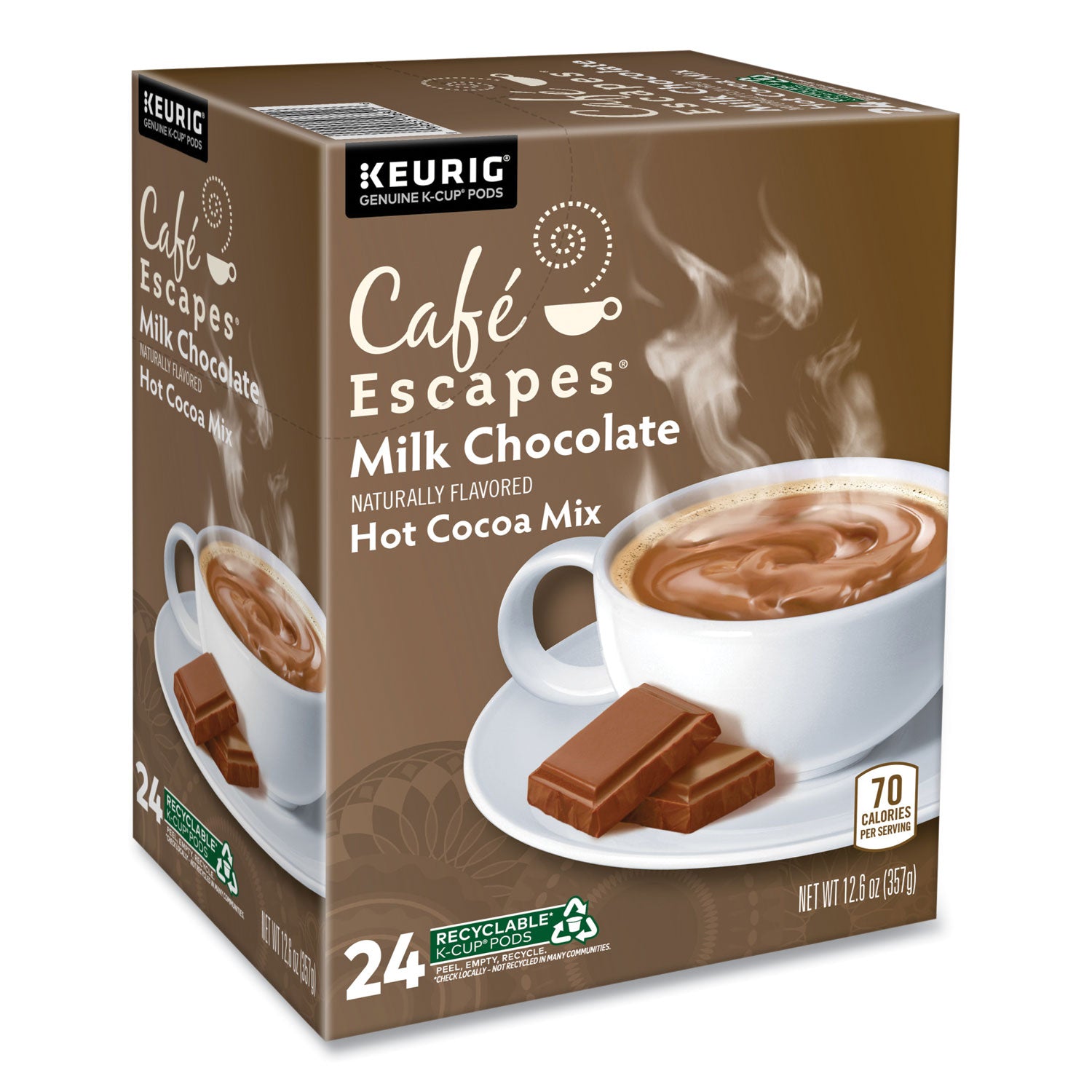 Keurig Cafe Escapes Milk Chocolate Hot Cocoa K-Cups, 24/Box (6801)