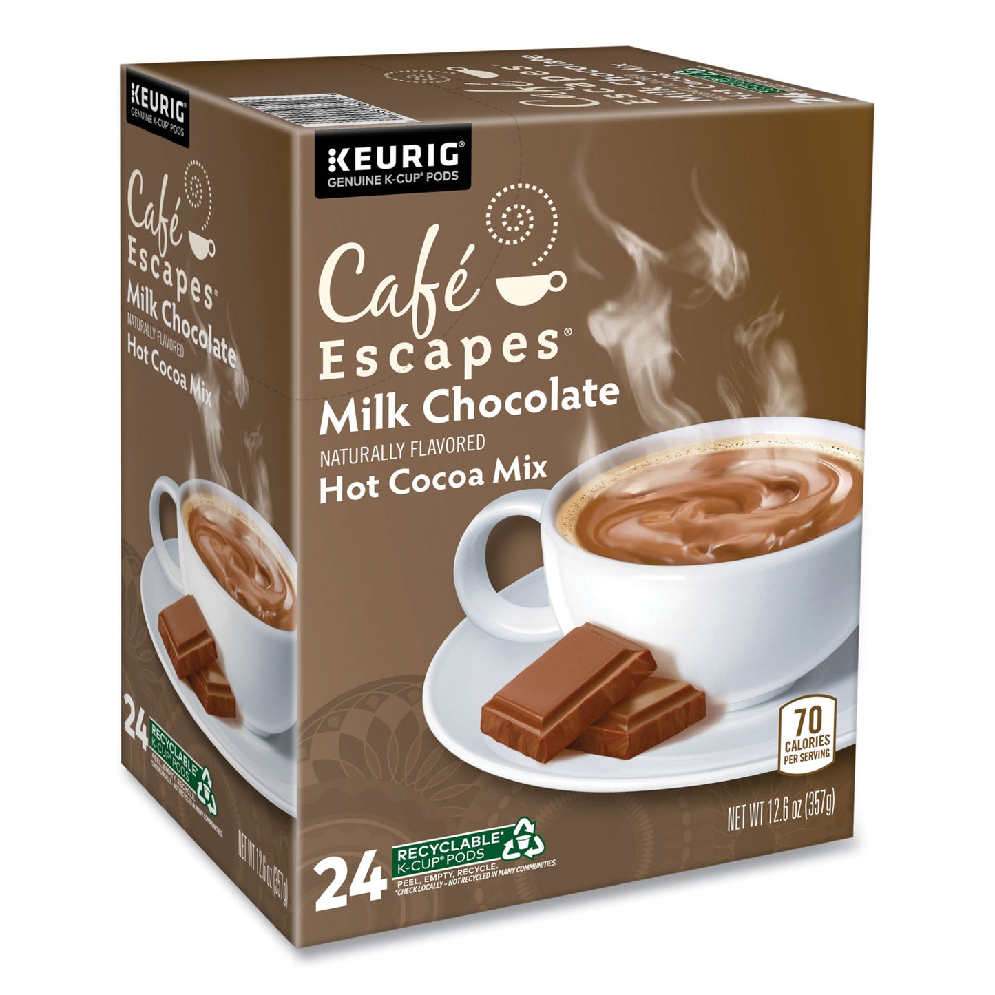 Keurig Cafe Escapes Milk Chocolate Hot Cocoa K-Cups, 96/Carton (6801CT)
