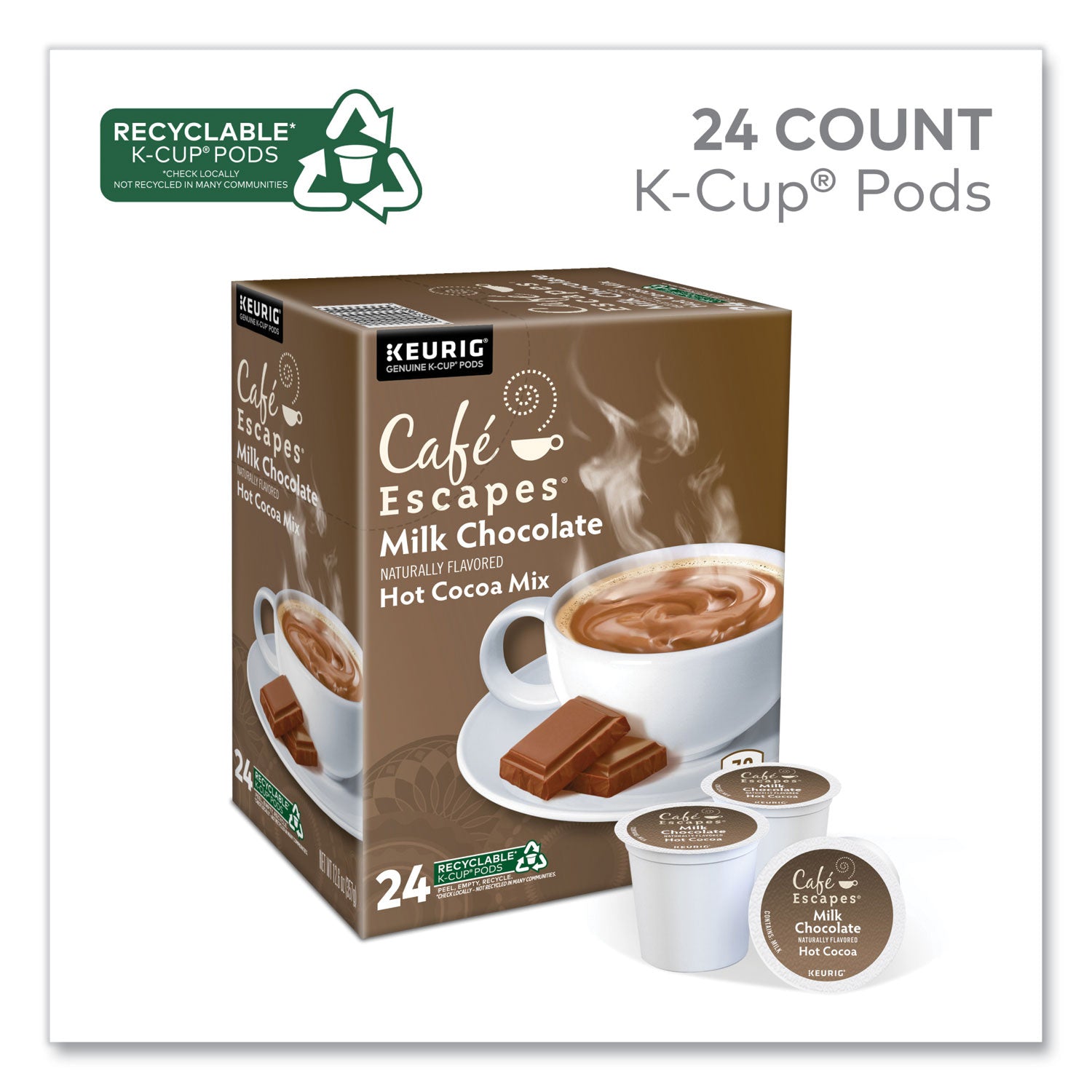Keurig Cafe Escapes Milk Chocolate Hot Cocoa K-Cups, 96/Carton (6801CT)