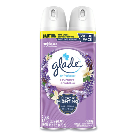 Glade Air Freshener, Lavender & Vanilla, Scent, 8.3 oz Aerosol Spray, 2/Pack, 3 Packs/Carton (357477)