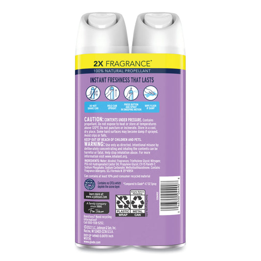 Glade Air Freshener, Lavender & Vanilla, Scent, 8.3 oz Aerosol Spray, 2/Pack, 3 Packs/Carton (357477)