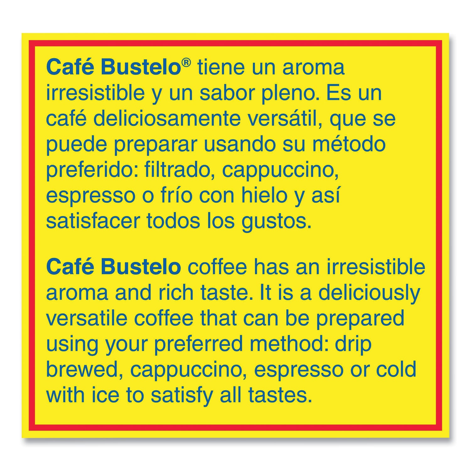 Cafe Bustelo Coffee, Espresso, 2oz Fraction Pack, 30/Carton (01014)