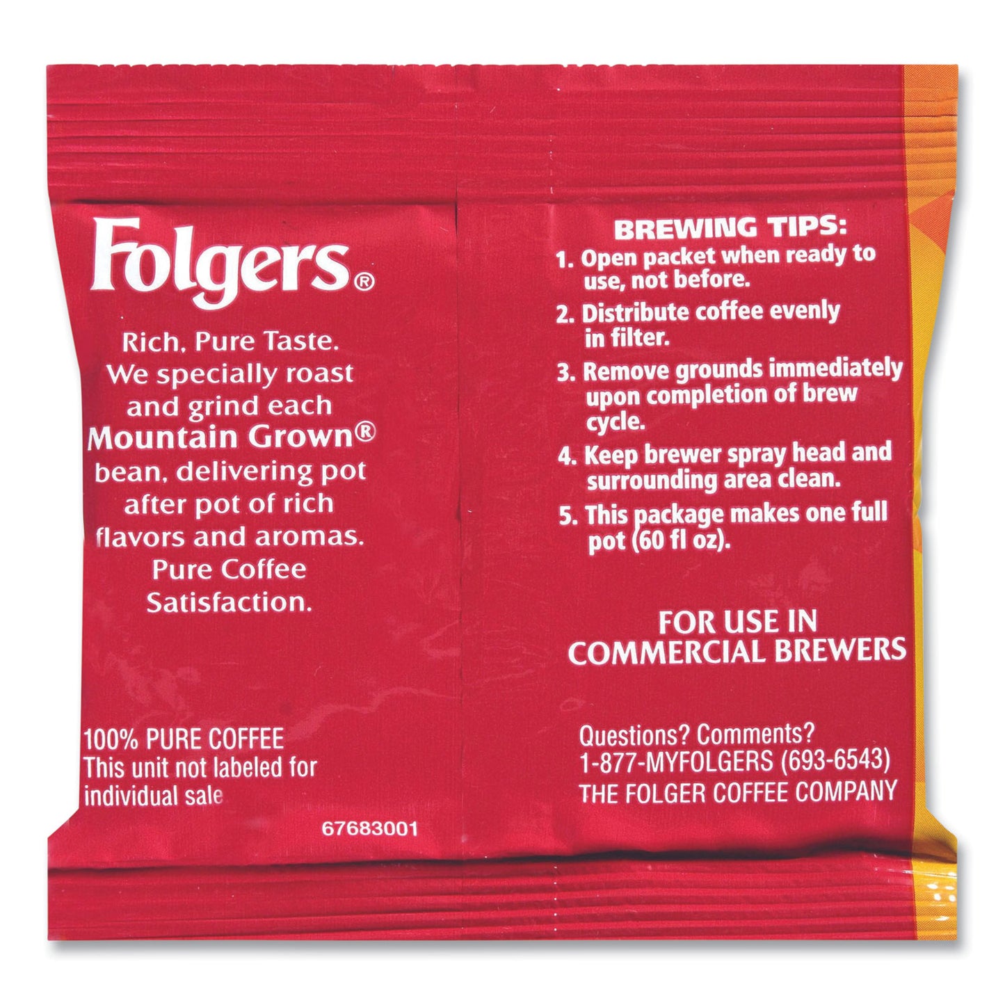 Folgers Coffee, Classic Roast, 0.9 oz Fractional Packs, 36/Carton (06125)