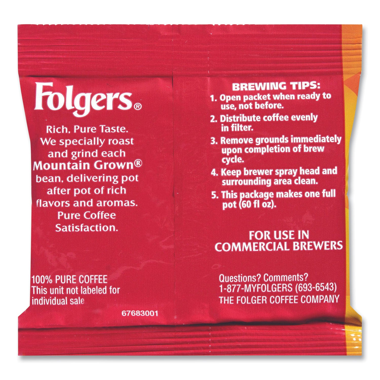 Folgers Coffee, Classic Roast, 0.9 oz Fractional Packs, 36/Carton (06125)