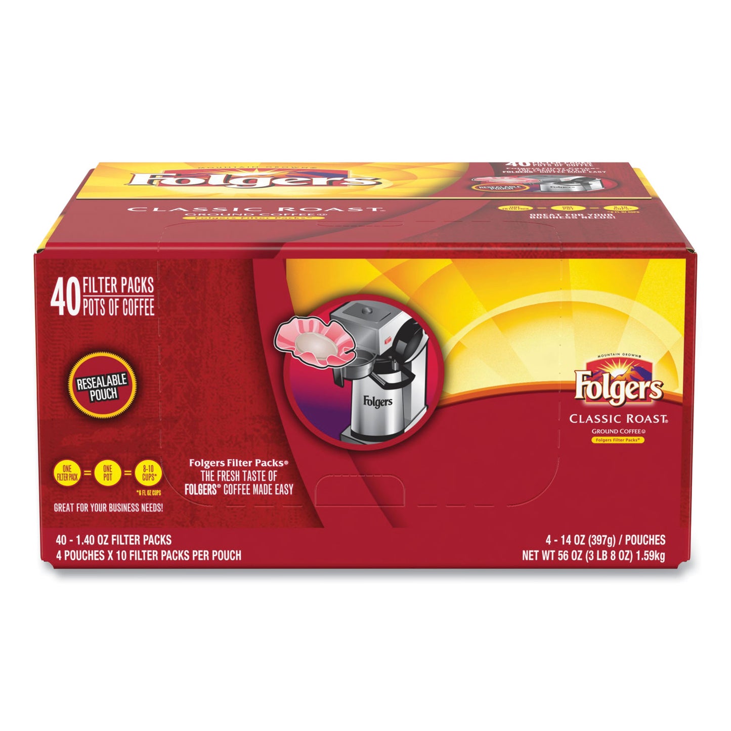 Folgers Coffee Filter Packs, Classic Roast, 1.4 oz Pack, 40/Carton (10117)