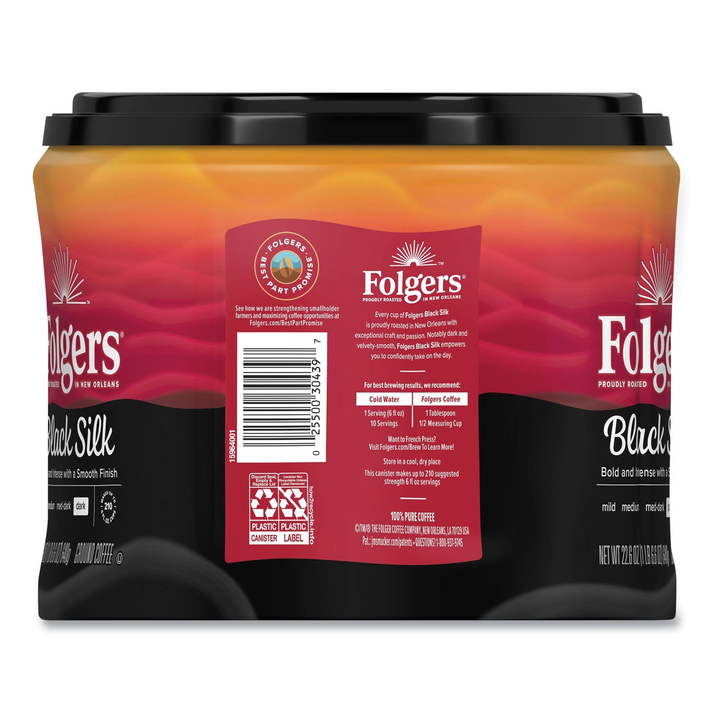 Folgers Coffee, Black Silk, 22.6 oz Canister (20540)