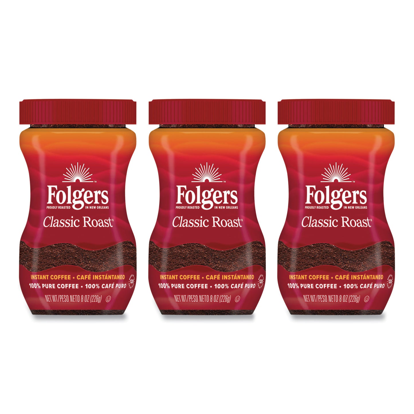 Folgers Instant Coffee Crystals, Classic Roast, 8 oz Jar, Medium (20629)