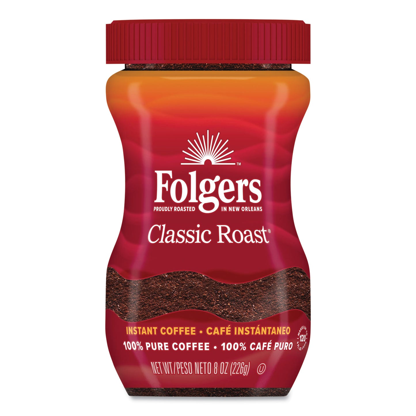 Folgers Instant Coffee Crystals, Classic Roast, 8 oz Jar, Medium (20629)