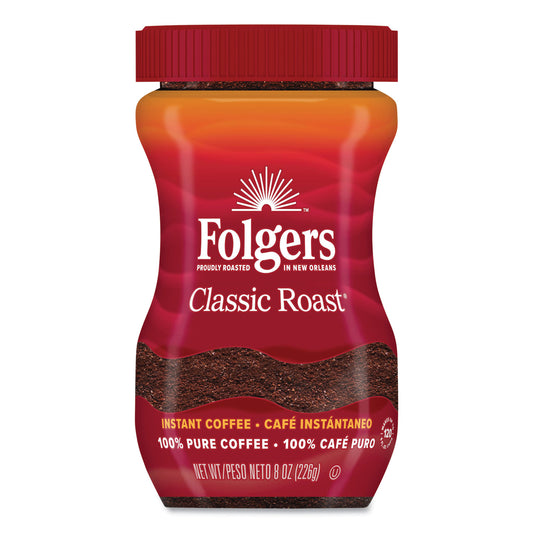 Folgers Instant Coffee Crystals, Classic Roast, 8 oz Jar, Medium (20629)