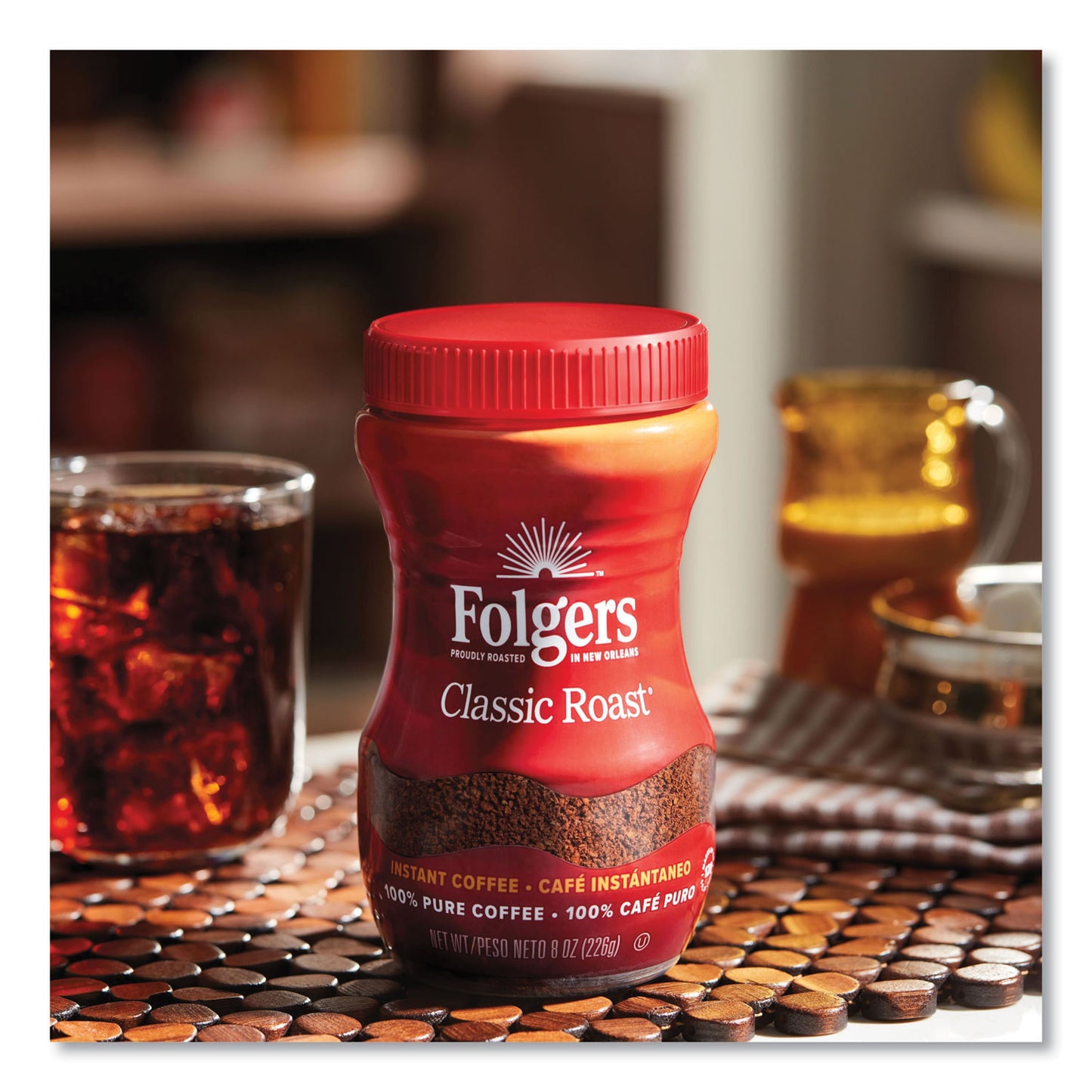 Folgers Instant Coffee Crystals, Classic Roast, 8 oz Jar, Medium (20629)