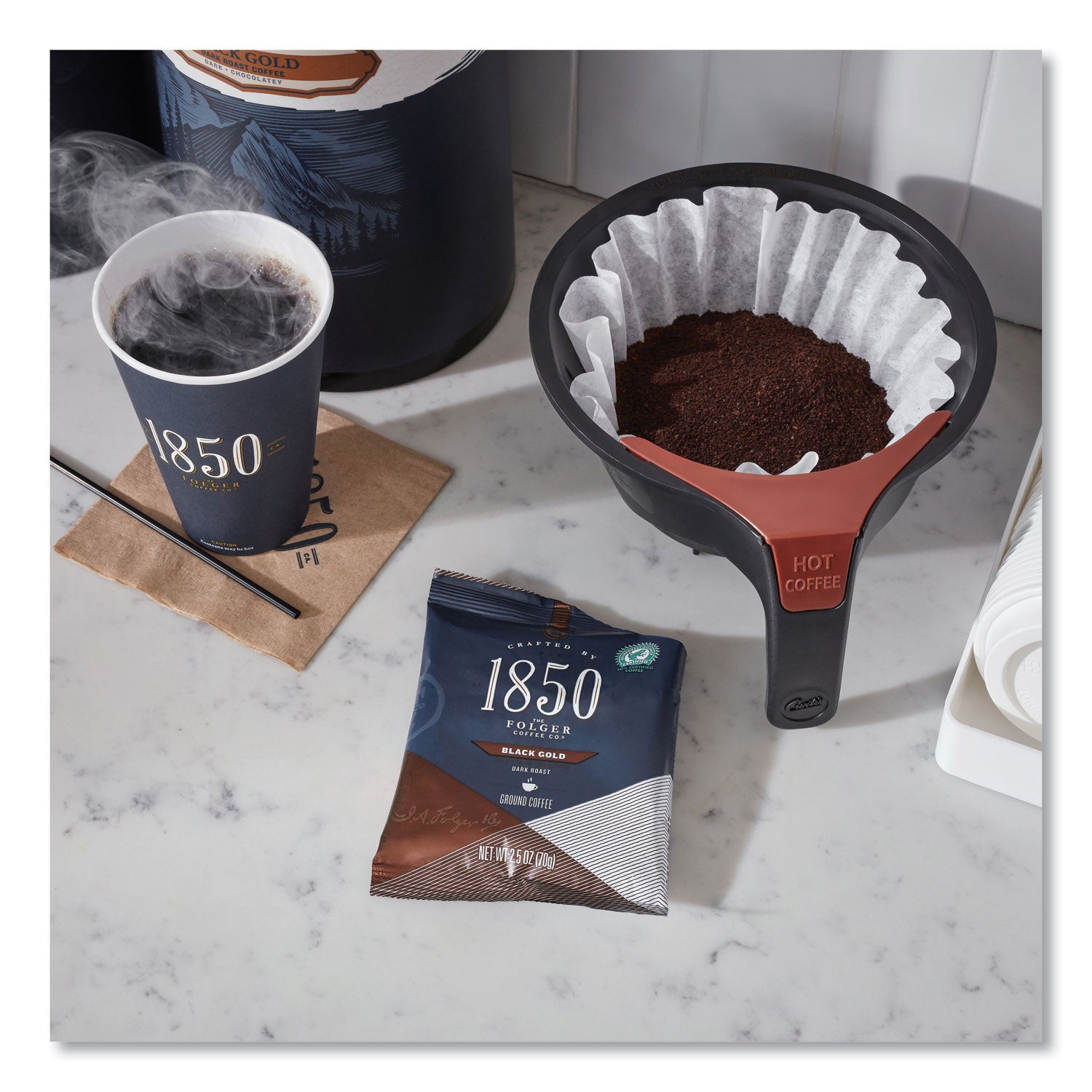 1850 Coffee Fraction Packs, Black Gold, Dark Roast, 2.5 oz Pack, 24 Packs/Carton (21512)