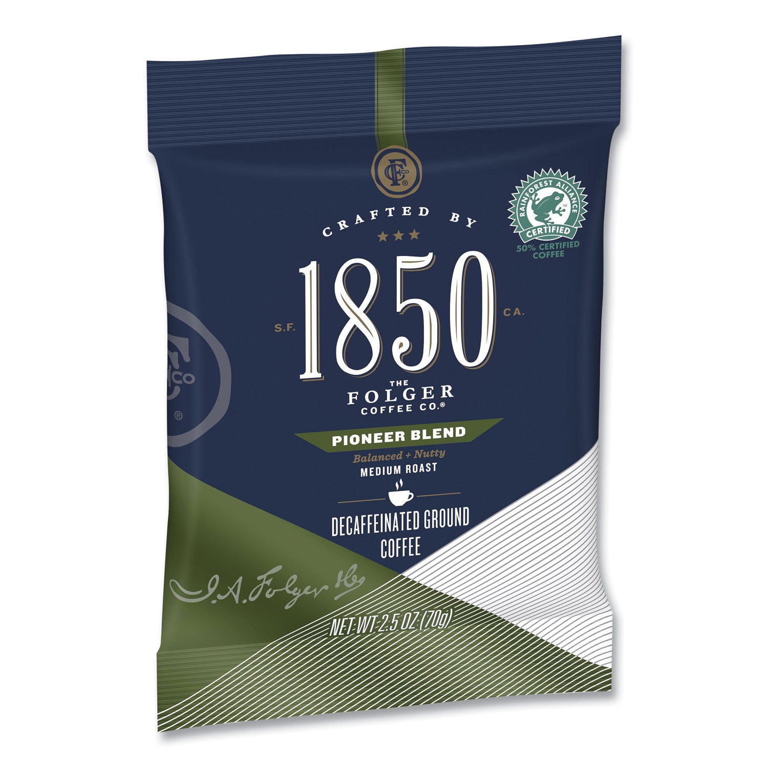 1850 Coffee Fraction Packs, Pioneer Blend Decaf, Medium Roast, 2.5 oz Pack, 24 Packs/Carton (21513)