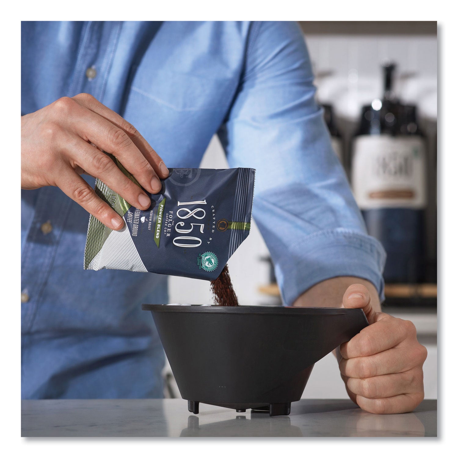 1850 Coffee Fraction Packs, Pioneer Blend Decaf, Medium Roast, 2.5 oz Pack, 24 Packs/Carton (21513)