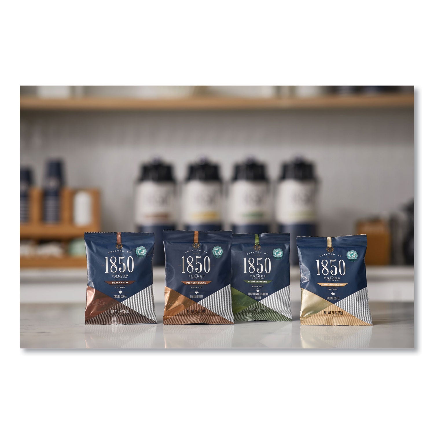 1850 Coffee Fraction Packs, Pioneer Blend Decaf, Medium Roast, 2.5 oz Pack, 24 Packs/Carton (21513)