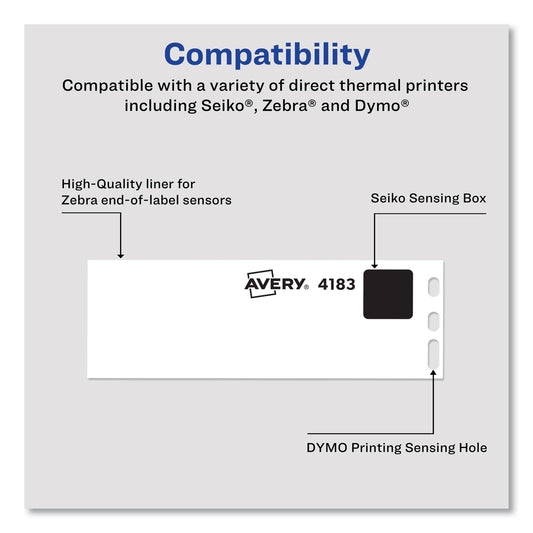 Avery Multipurpose Thermal Labels, 3.5 x 1.3, White, 350/Roll, 2 Rolls/Box (4183)