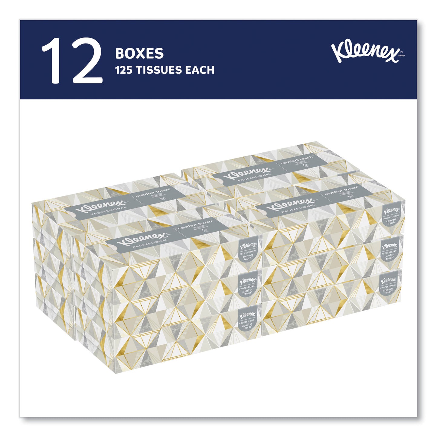 Kleenex White Facial Tissue for Business, 2-Ply, 125 Sheets/Box, 12 Boxes/Carton (03076)