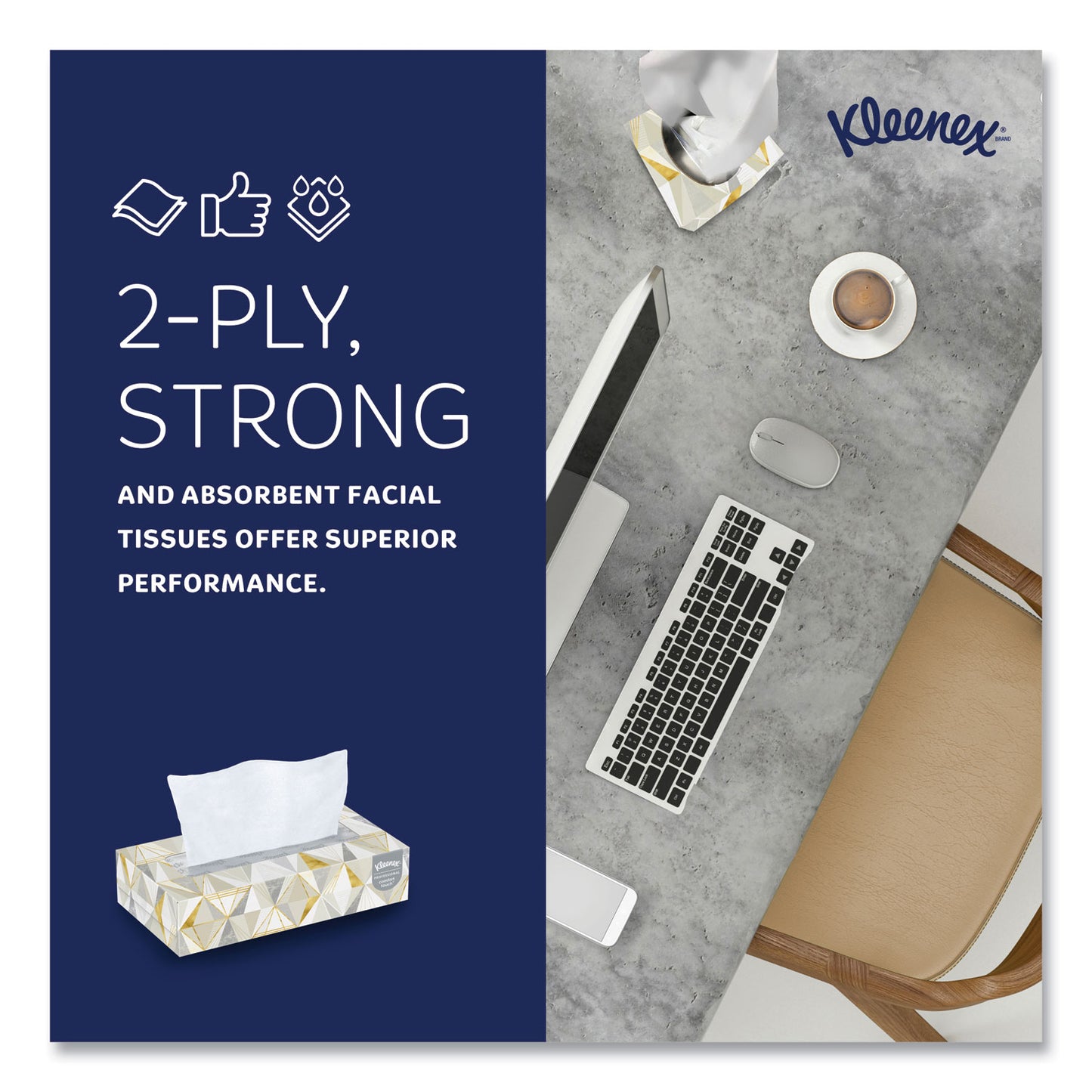 Kleenex White Facial Tissue for Business, 2-Ply, 125 Sheets/Box, 12 Boxes/Carton (03076)