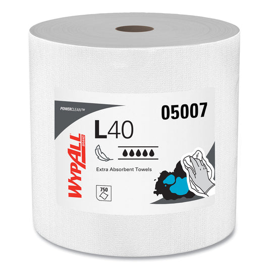 WypAll L40 Towels, Jumbo Roll, 12.5 x 12.2, White, 750/Roll (05007)