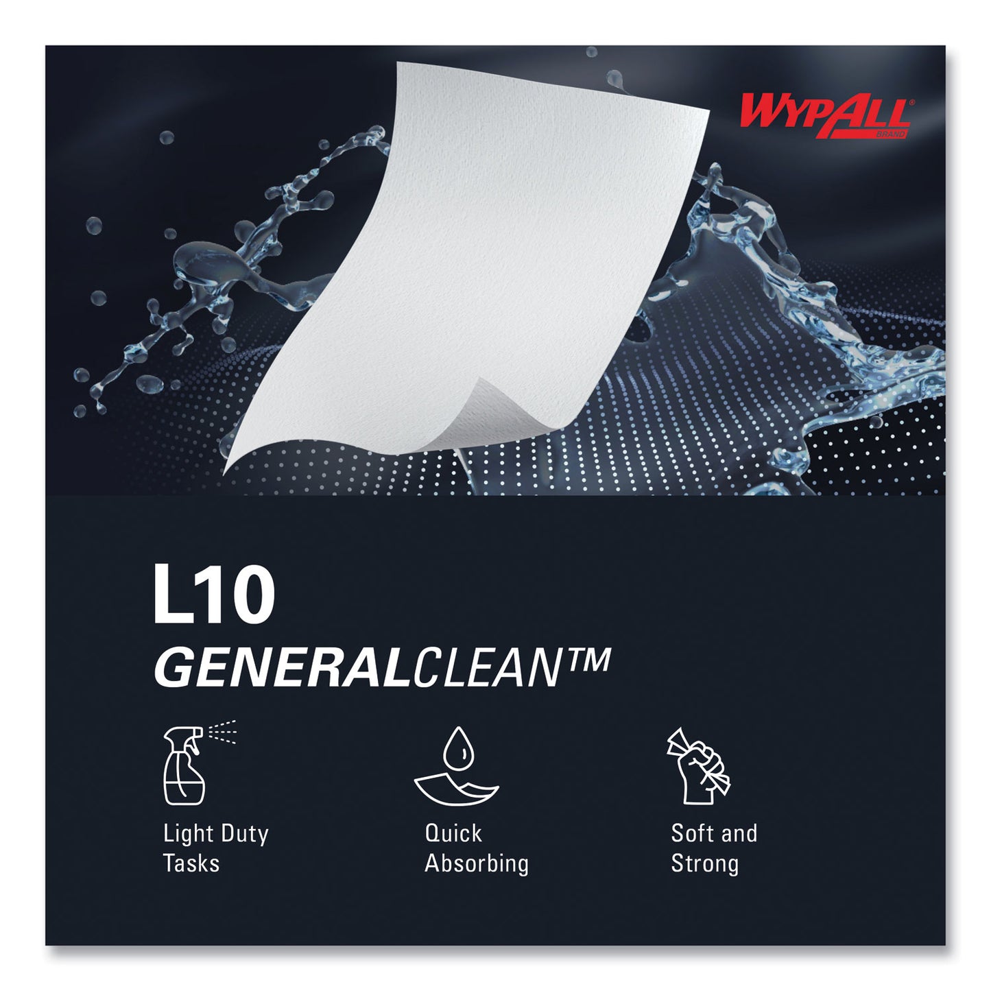 WypAll L10 Windshield Towels, 1-Ply, 9.1 x 10.25, Light Blue, 224/Pack, 10 Packs/Carton (05123)