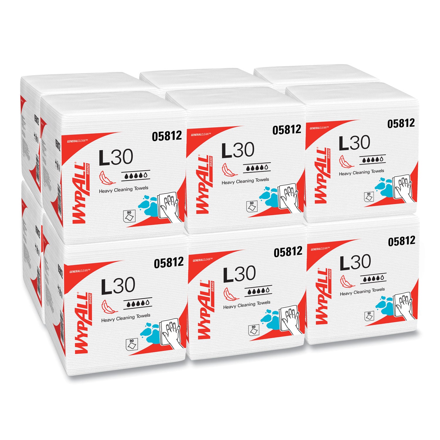 WypAll L30 Towels, Quarter Fold, 12.5 x 12, 90/Polypack, 12 Polypacks/Carton (05812)