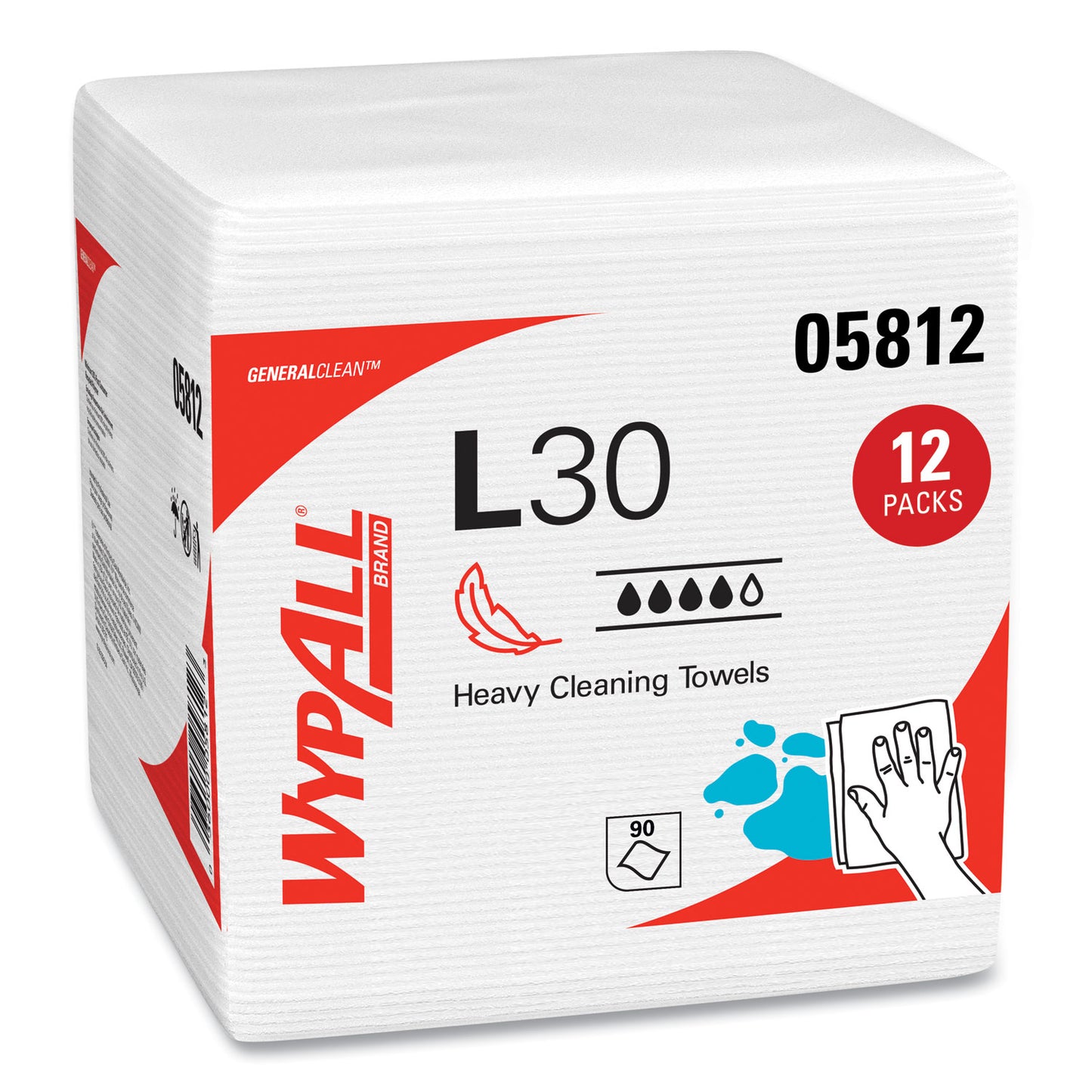 WypAll L30 Towels, Quarter Fold, 12.5 x 12, 90/Polypack, 12 Polypacks/Carton (05812)