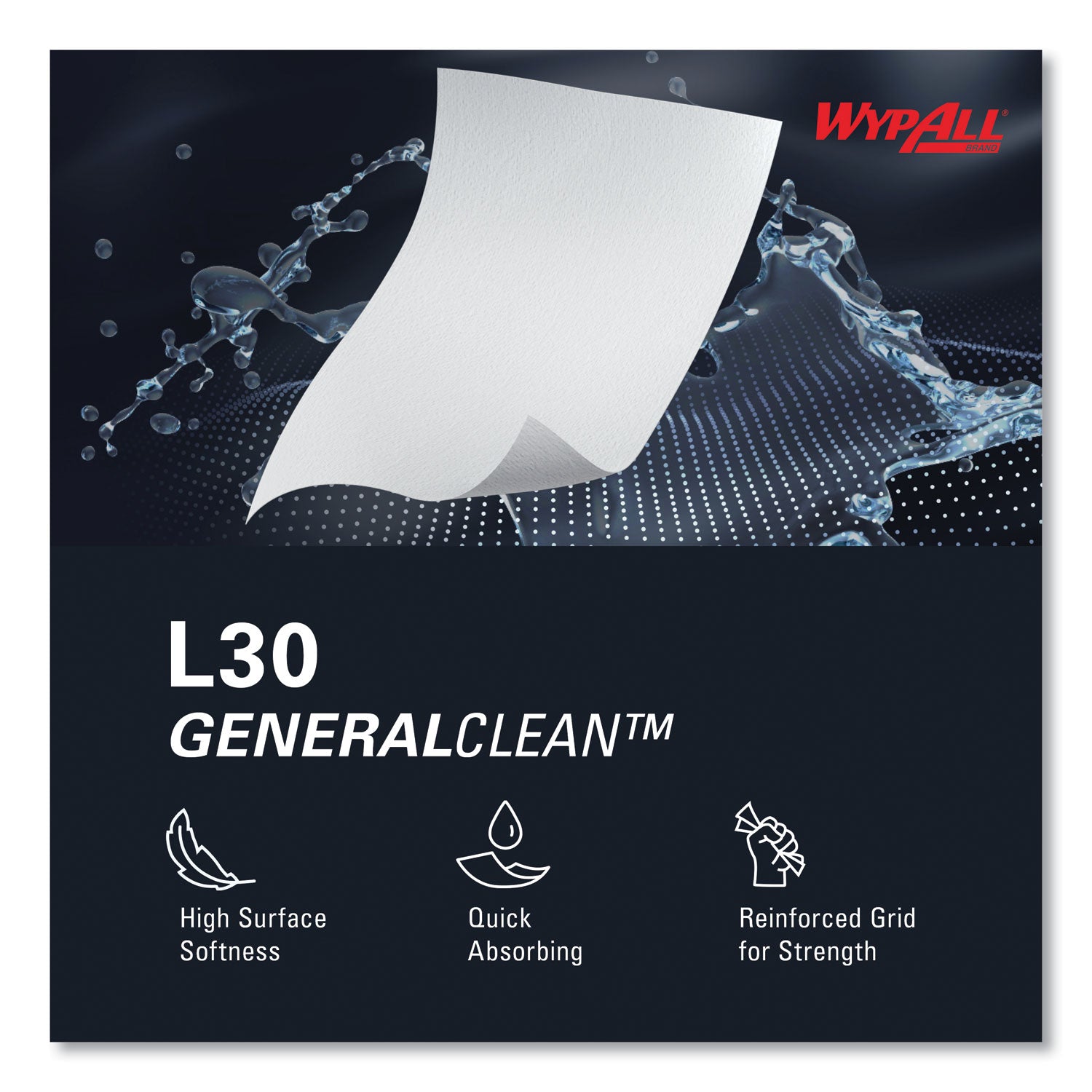 WypAll L30 Towels, Quarter Fold, 12.5 x 12, 90/Polypack, 12 Polypacks/Carton (05812)