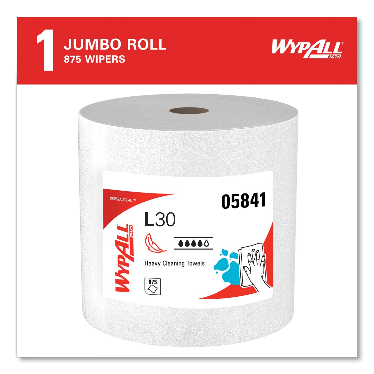 WypAll L30 Towels, 12.4 x 12.2, White, 875/Roll (05841)