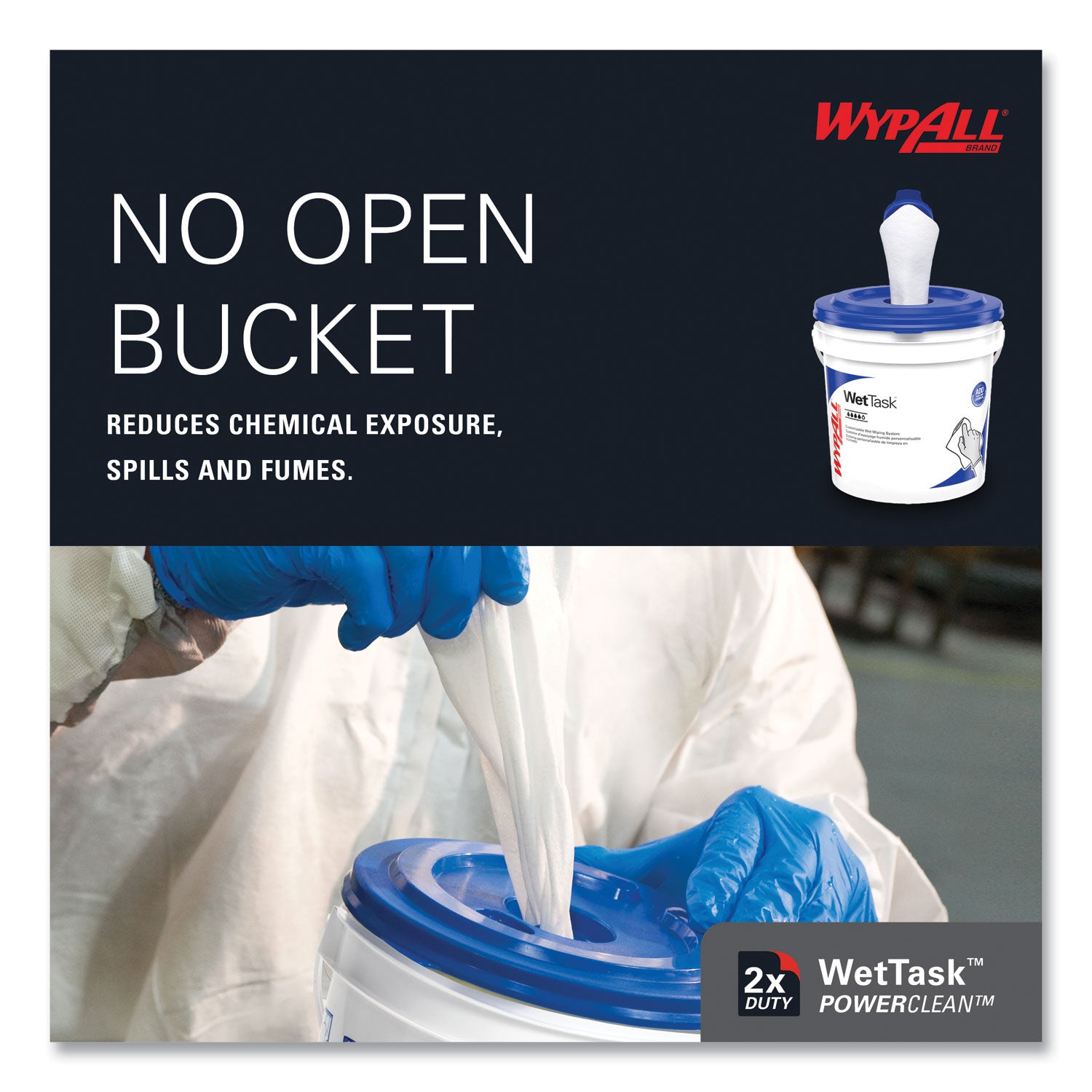 WypAll Power Clean Wipers for WetTask Customizable Wet Wiping System with (1) Bucket, 6 x 12, Unscented, 95/Roll, 6 Rolls/Carton (06001)