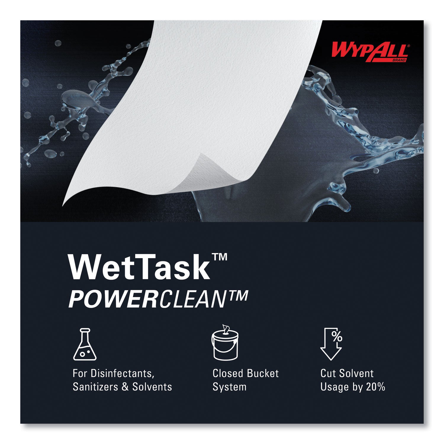 WypAll Power Clean Wipers for Solvents WetTask Customizable Wet Wiping System, Wipers Only, 9 x 15, White, 275/Roll, 2 Rolls/Carton (06006)