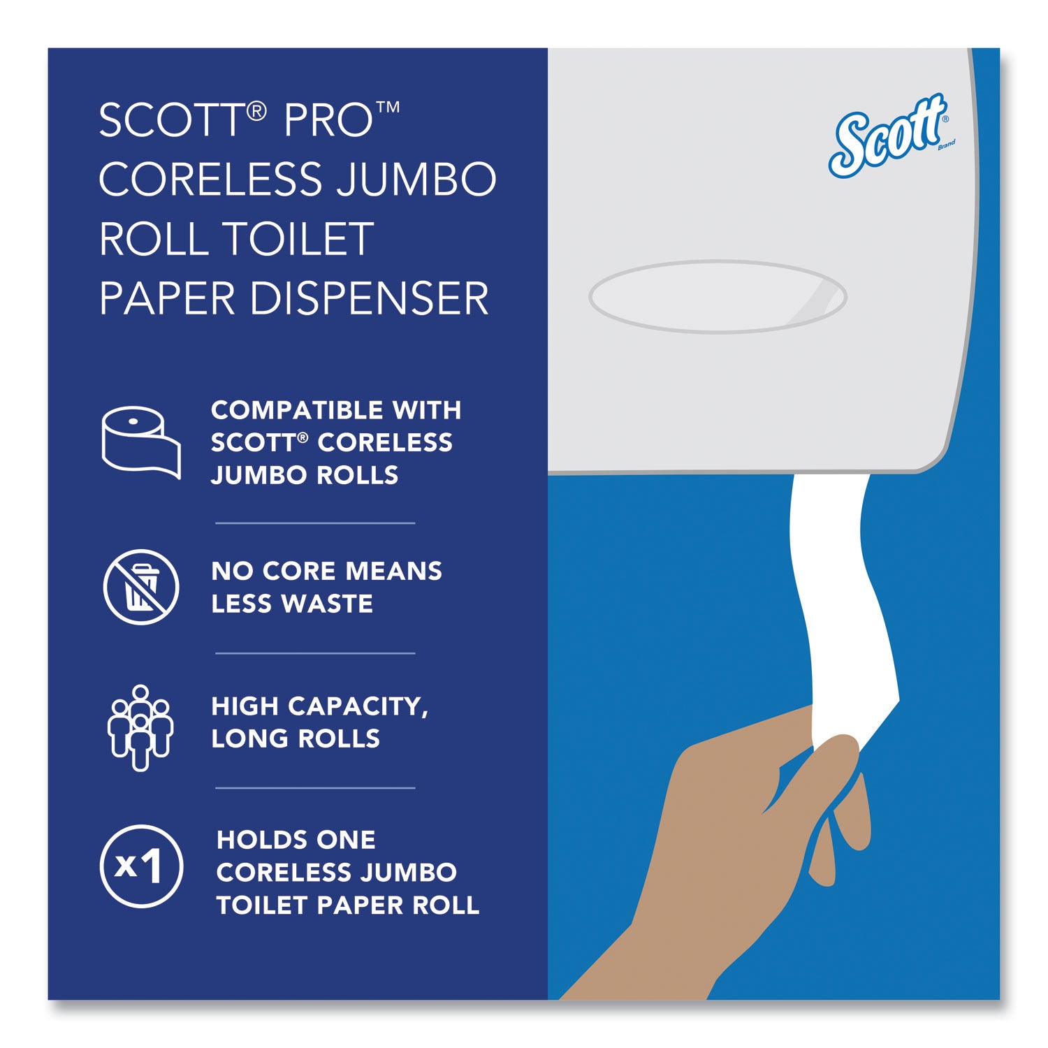 Scott Pro Coreless Jumbo Roll Tissue Dispenser, EZ Load, 14.38 x 6 x 9.75, Stainless Steel (09601)