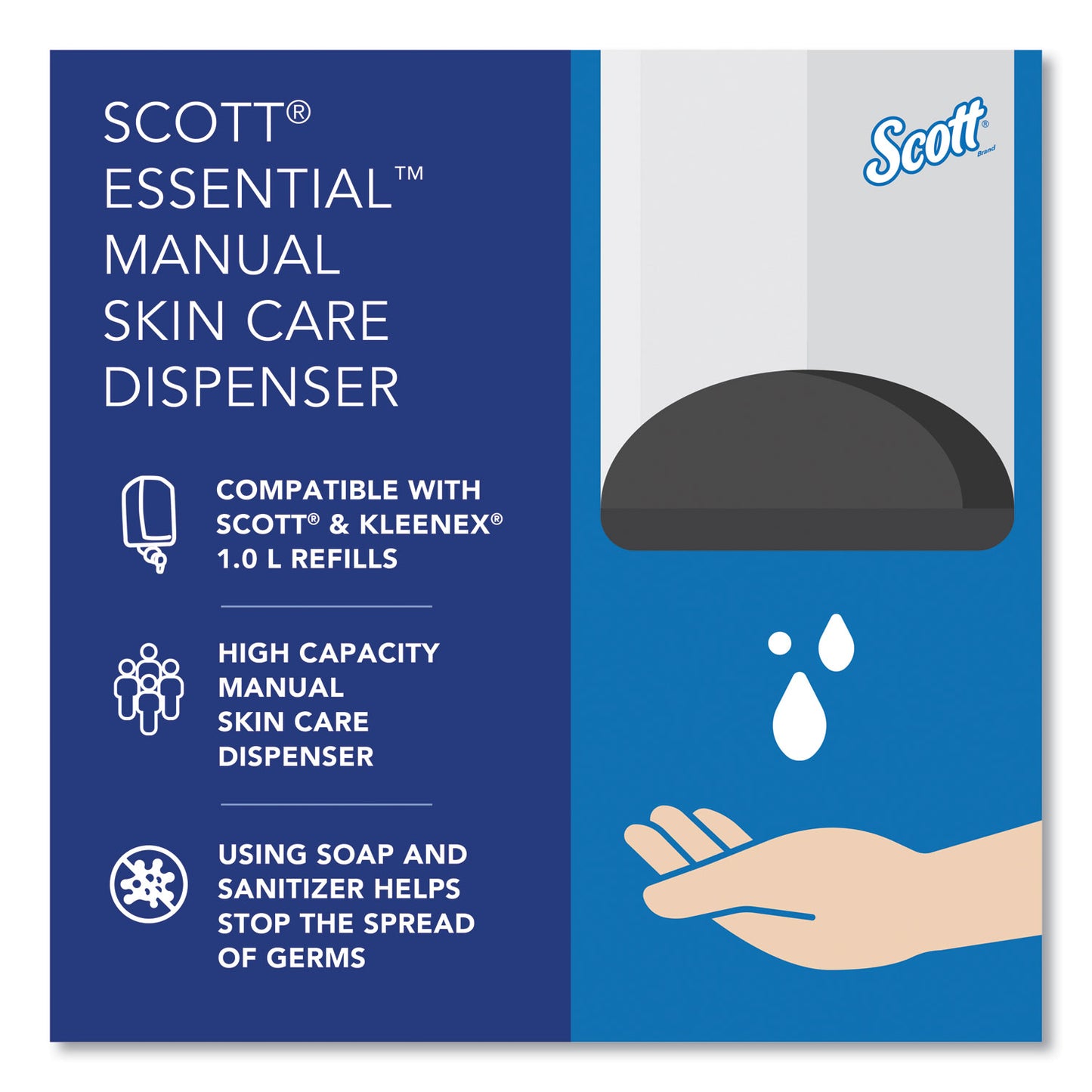 Scott Essential Manual Skin Care Dispenser, For Traditional Business, 1,000 mL, 5 x 5.25 x 8.38, Black (92145)