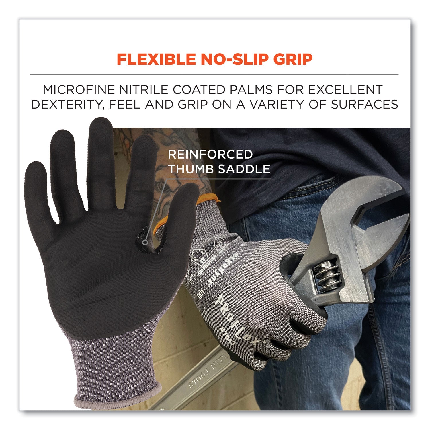 ergodyne ProFlex 7043 ANSI A4 Nitrile Coated CR Gloves, Gray, Large, 12 Pairs (10514)