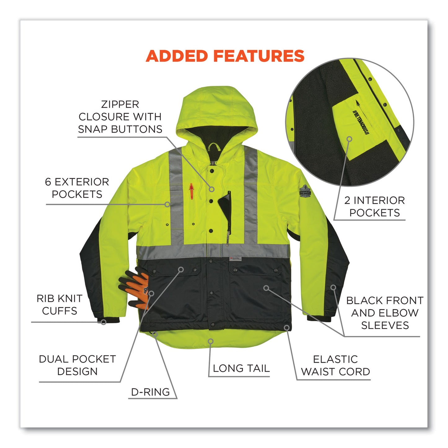 ergodyne GloWear 8275 Class 2 Heavy-Duty Hi-Vis Workwear Sherpa Jacket, 4X-Large, Lime (23978)