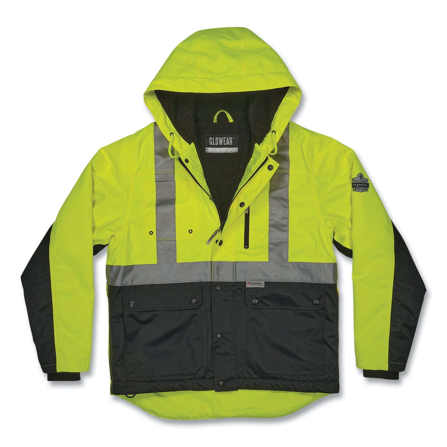 ergodyne GloWear 8275 Class 2 Heavy-Duty Hi-Vis Workwear Sherpa Lined Jacket, X-Large, Lime (23975)