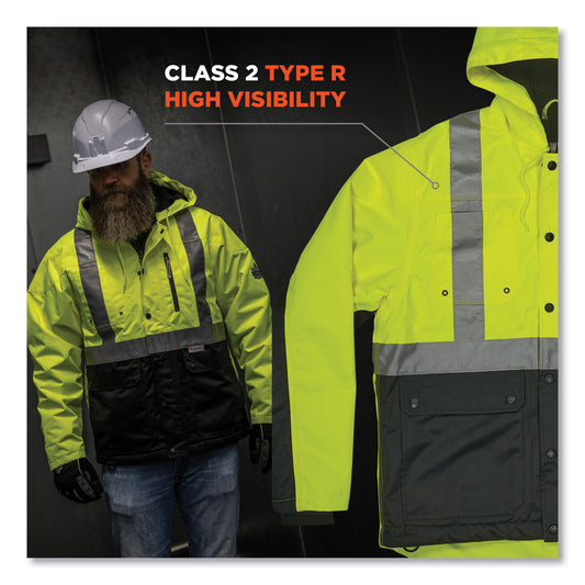 ergodyne GloWear 8275 Class 2 Heavy-Duty Hi-Vis Workwear Sherpa Lined Jacket, 3X-Large, Lime (23977)