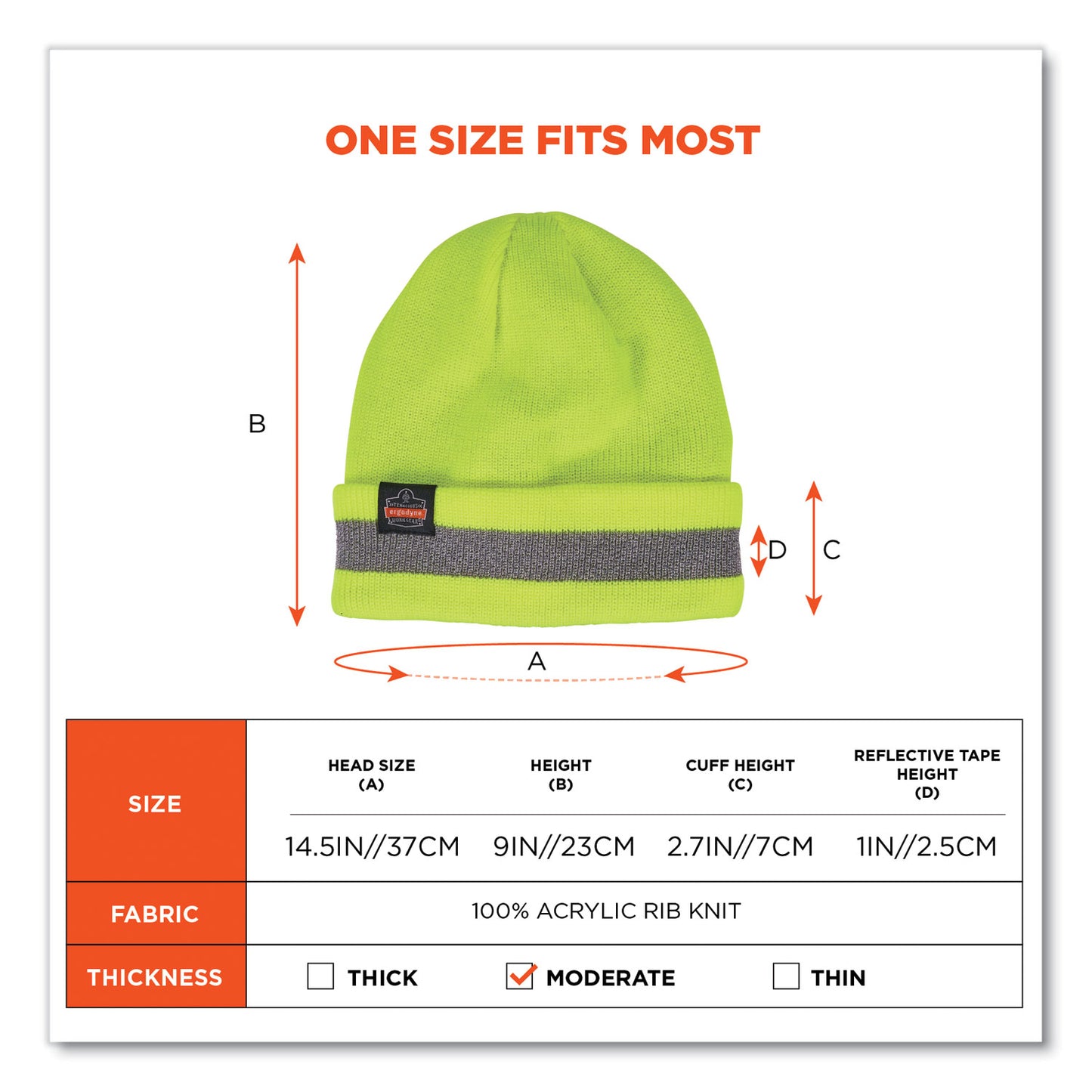 ergodyne N-Ferno 6803 Reflective Rib Knit Winter Hat, One Size Fits Most, Lime (16864)