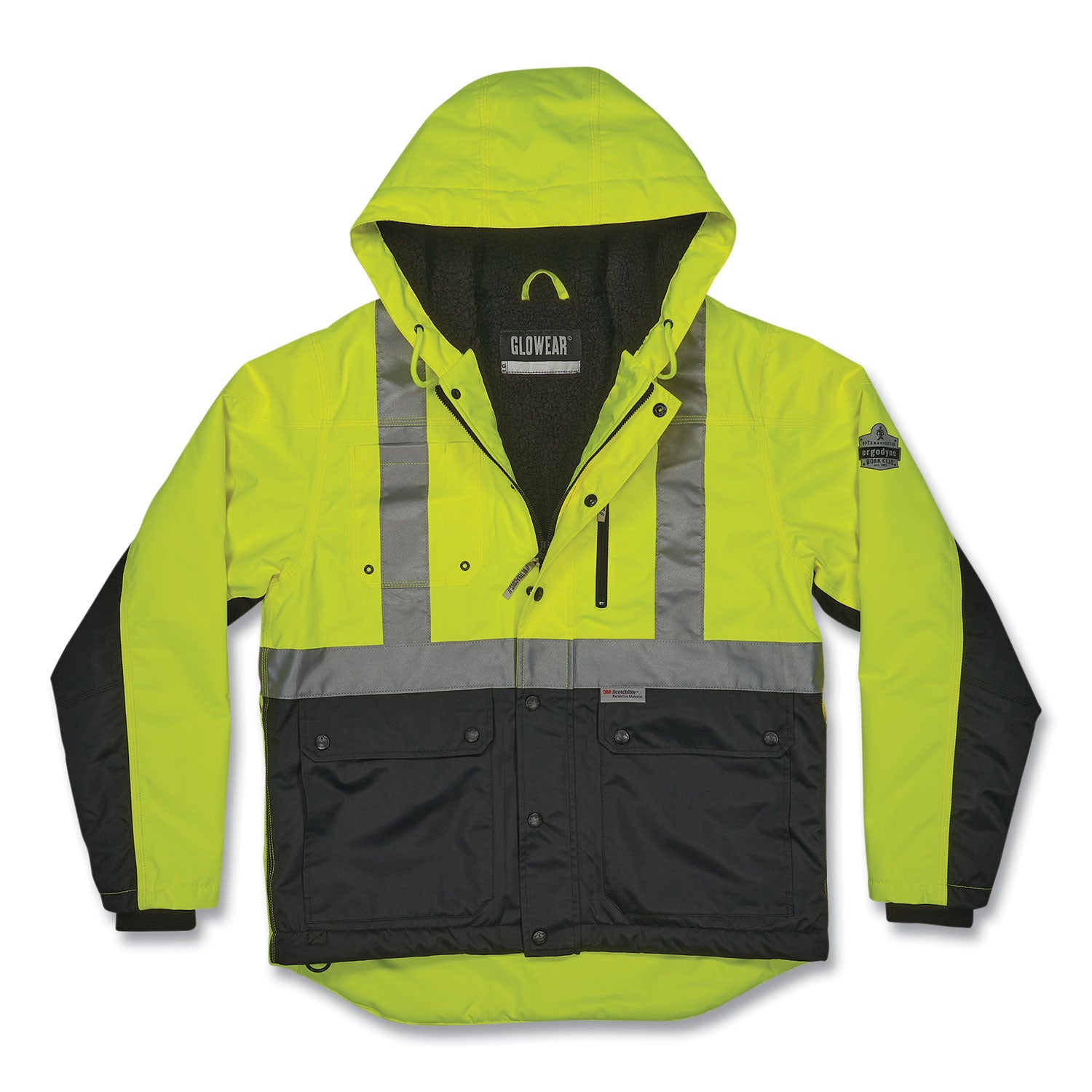 ergodyne GloWear 8275 Class 2 Heavy-Duty Hi-Vis Workwear Sherpa Lined Jacket, Medium, Lime (23973)