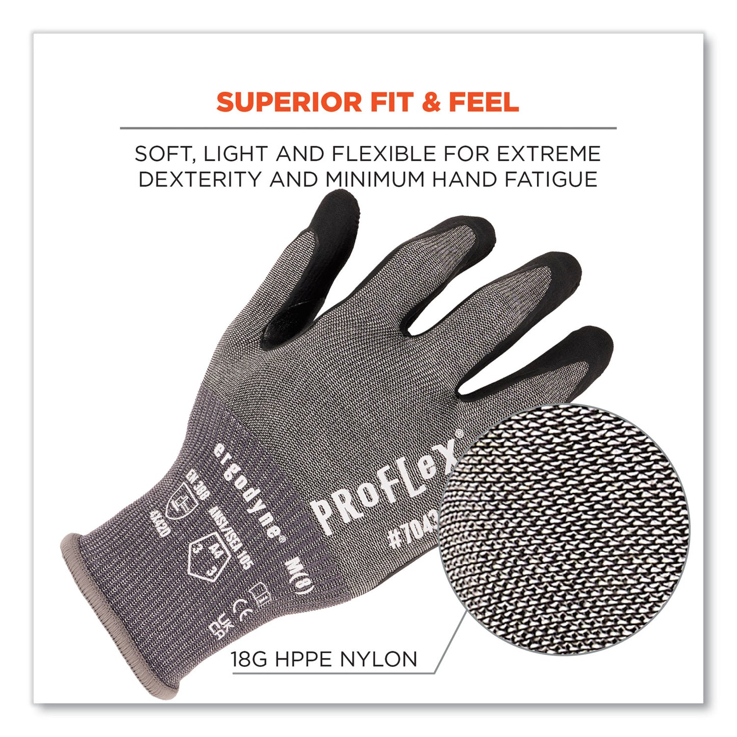 ergodyne ProFlex 7043 ANSI A4 Nitrile Coated CR Gloves, Gray, Medium, 12 Pairs (10513)