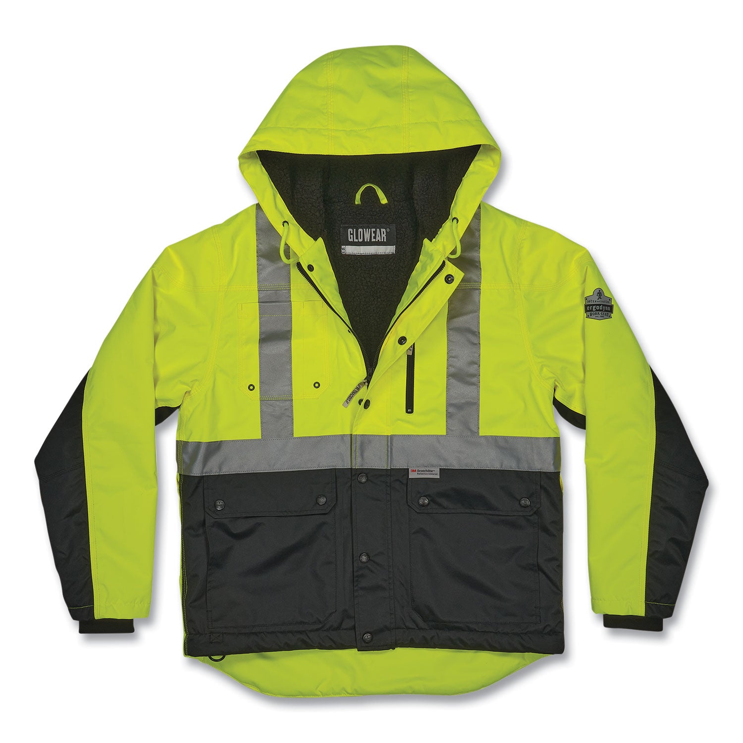 ergodyne GloWear 8275 Class 2 Heavy-Duty Hi-Vis Workwear Sherpa Lined Jacket, Large, Lime (23974)