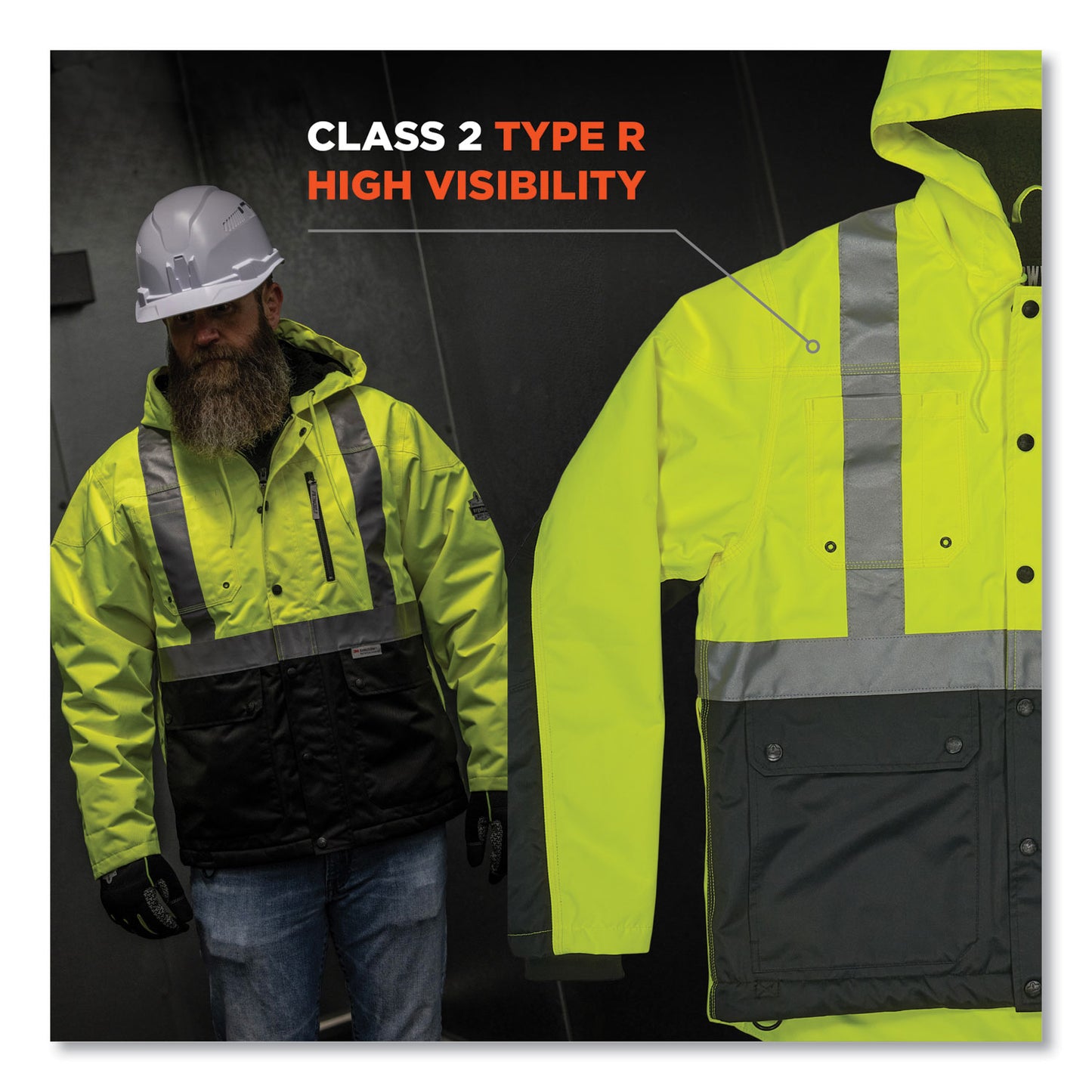 ergodyne GloWear 8275 Class 2 Heavy-Duty Hi-Vis Workwear Sherpa Lined Jacket, Small, Lime (23972)