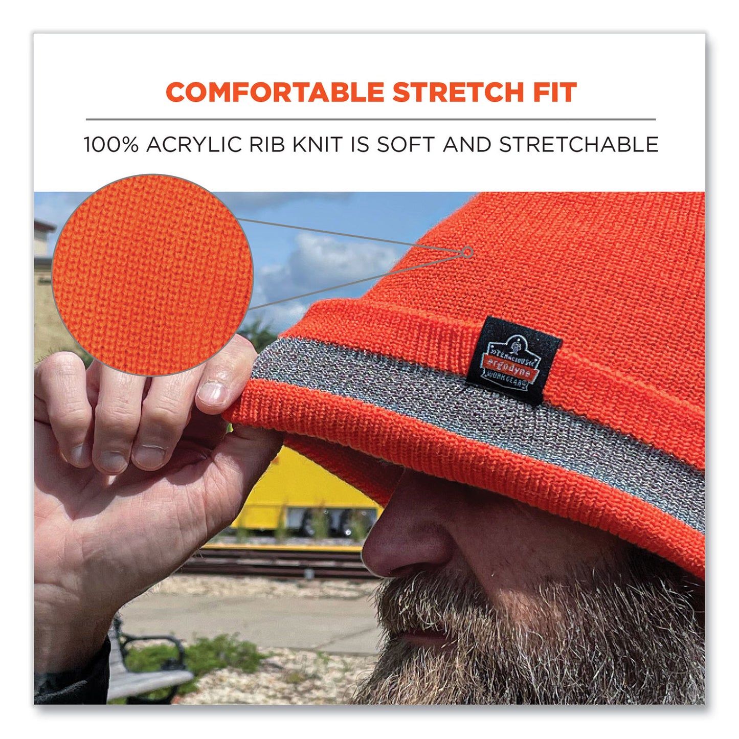 ergodyne N-Ferno 6803 Reflective Rib Knit Winter Hat, One Size Fits Most, Orange (16865)