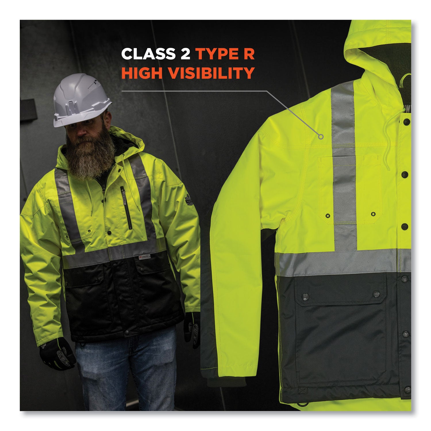 ergodyne GloWear 8275 Class 2 Heavy-Duty Hi-Vis Workwear Sherpa Lined Jacket, Medium, Lime (23973)