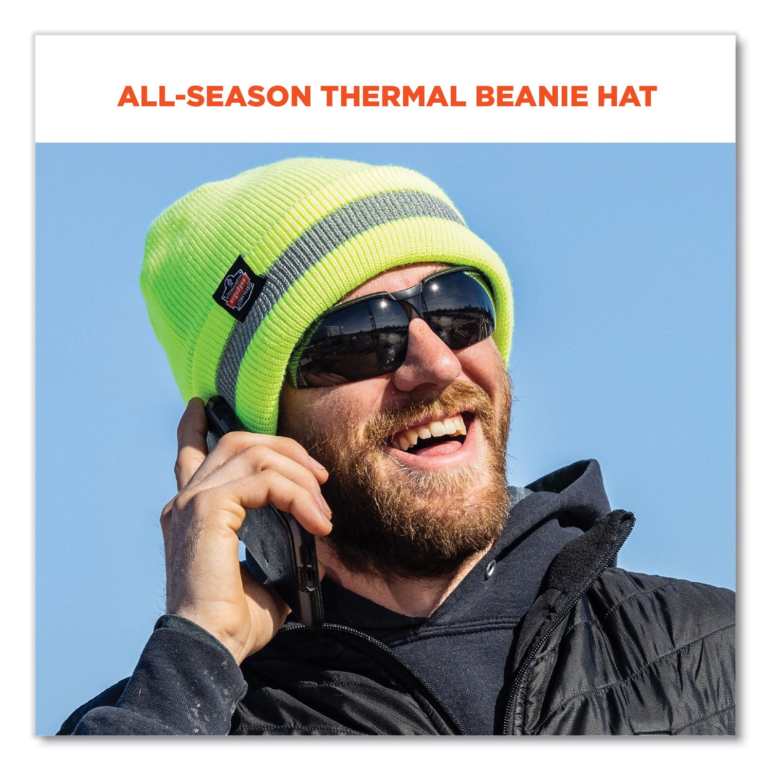 ergodyne N-Ferno 6803 Reflective Rib Knit Winter Hat, One Size Fits Most, Lime (16864)