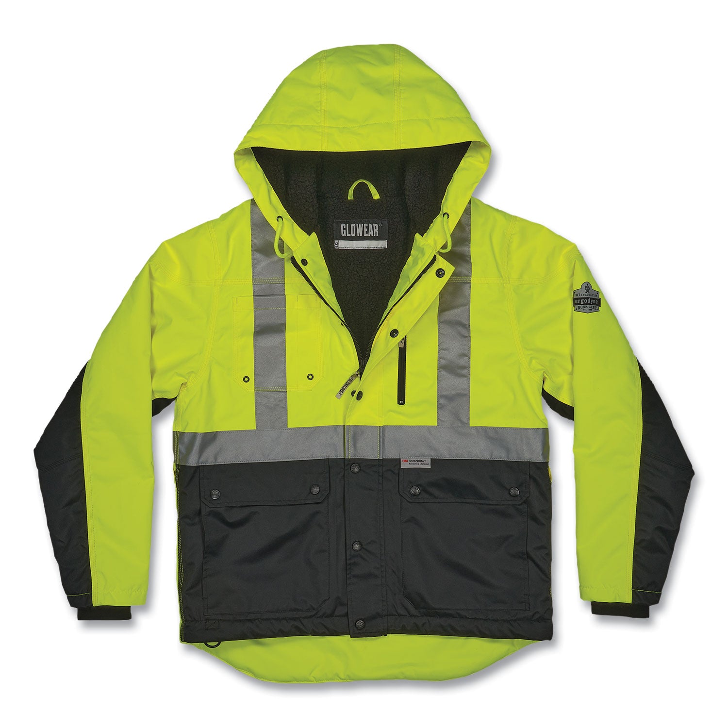 ergodyne GloWear 8275 Class 2 Heavy-Duty Hi-Vis Workwear Sherpa Lined Jacket, 3X-Large, Lime (23977)