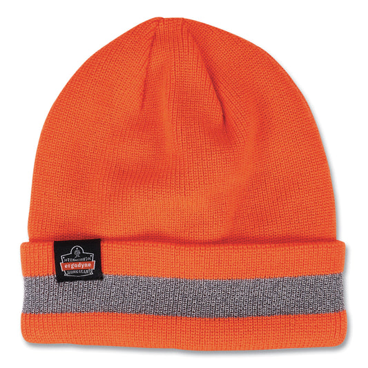 ergodyne N-Ferno 6803 Reflective Rib Knit Winter Hat, One Size Fits Most, Orange (16865)