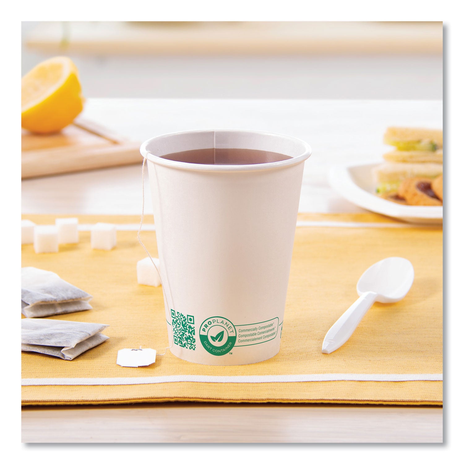 SOLO Compostable Paper Hot Cups, ProPlanet Seal, 12 oz, White/Green, 50/Pack (412PLAPLATPK)