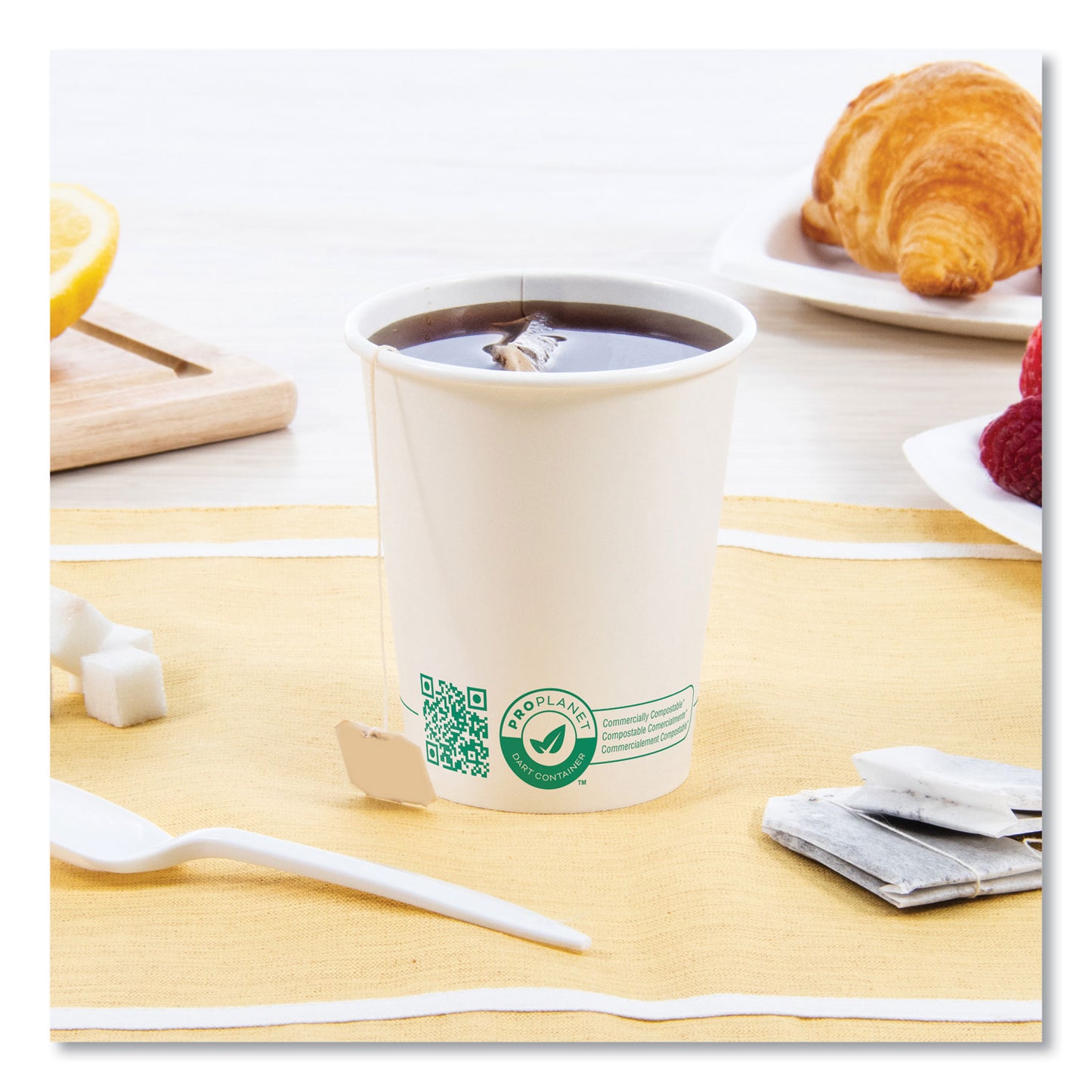 SOLO Compostable Paper Hot Cups, ProPlanet Seal, 10 oz, White/Green, 50/Pack (370PLAPLATPK)