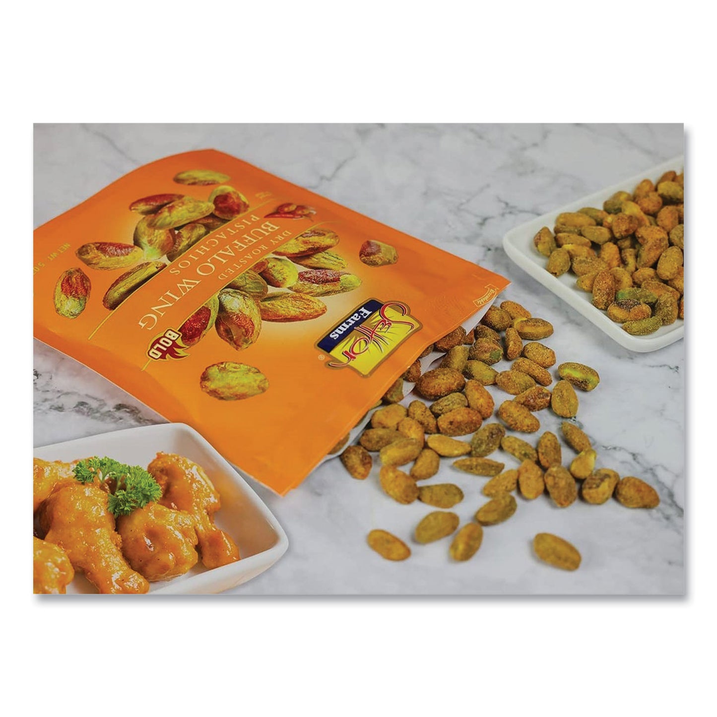 Setton Farms Buffalo Pistachios, Buffalo Wing, 2.5 oz Bag, 8/Carton (6002)